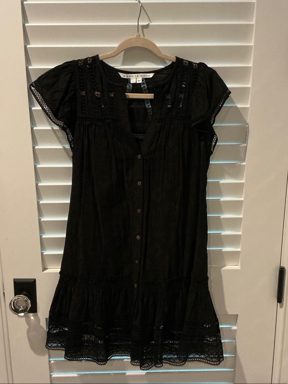 Veronica Beard Black Short-Sleeve Button Front Mini Dress